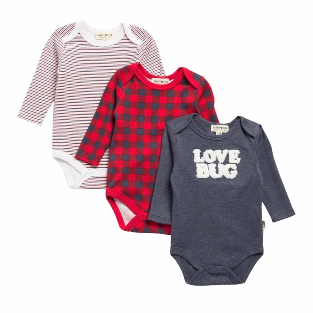 NWT Rabbit + Bear Organic Cotton 3 Pack Girl’s Bodysuit